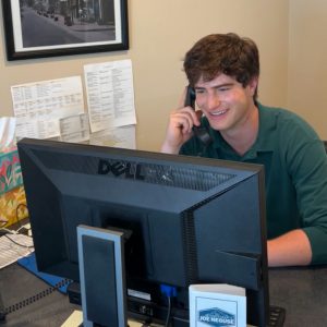 Lancey taking phone calls